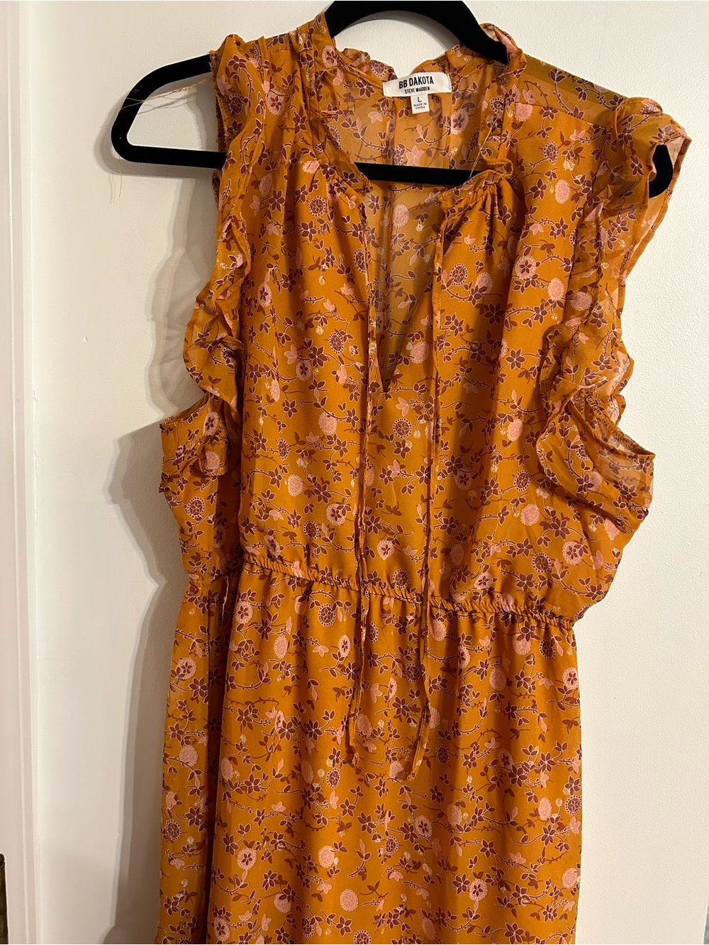 BB Dakota by Steve Madden Mustard Floral Ruffle Maxi Dress